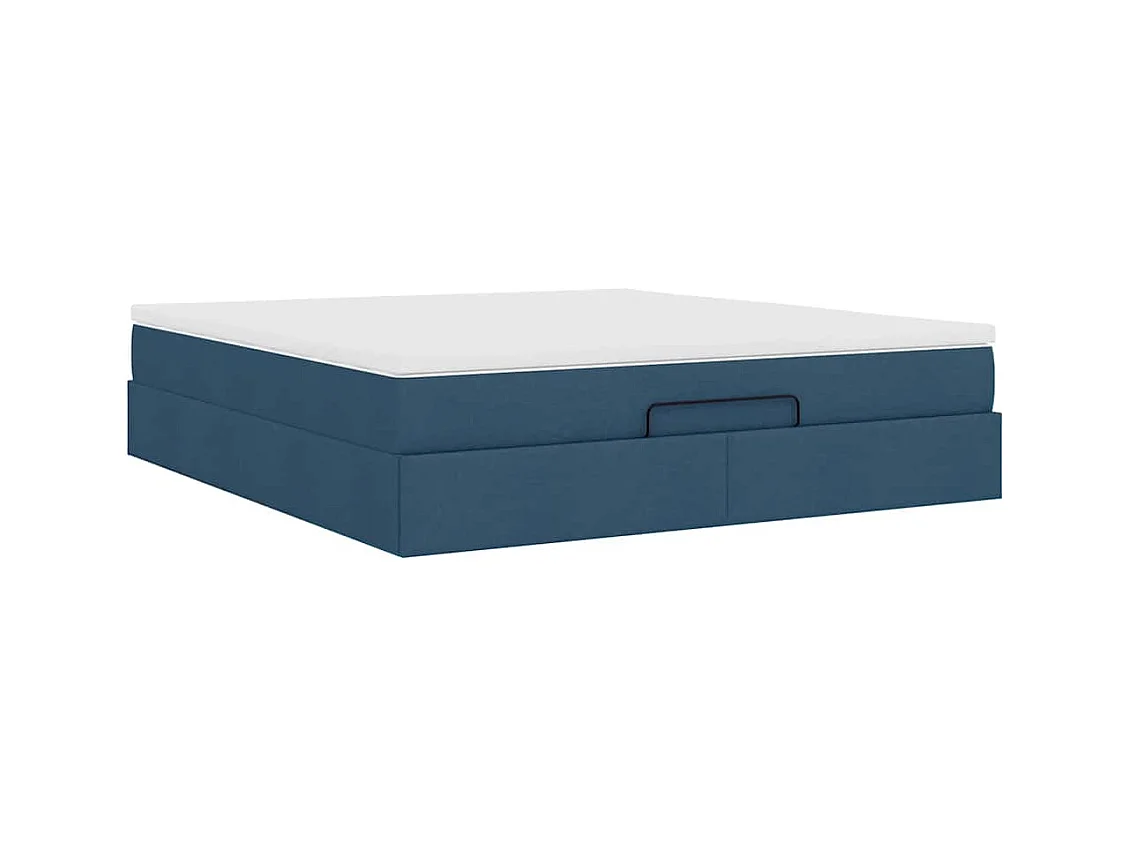 Cadre de lit ottoman avec matelas bleu 160x200 cm tissu