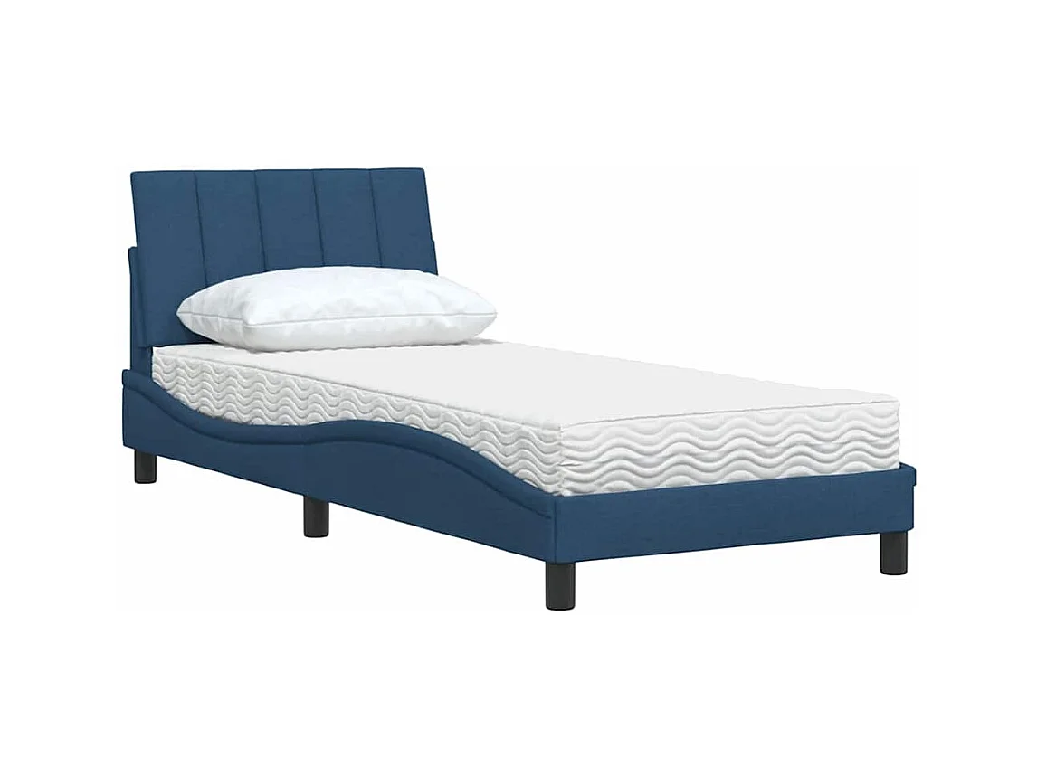 Lit avec matelas bleu 90x200 cm tissu