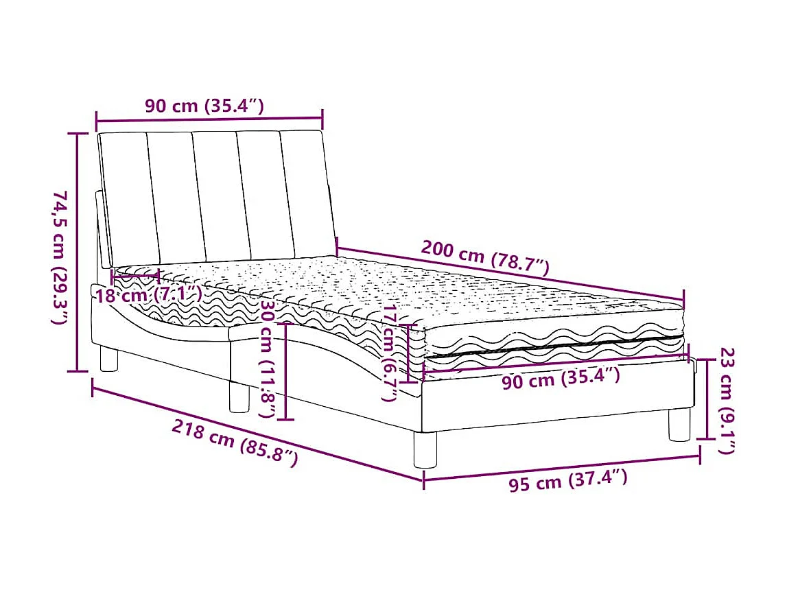 Lit avec matelas Hanko bleu 90x200 cm tissu