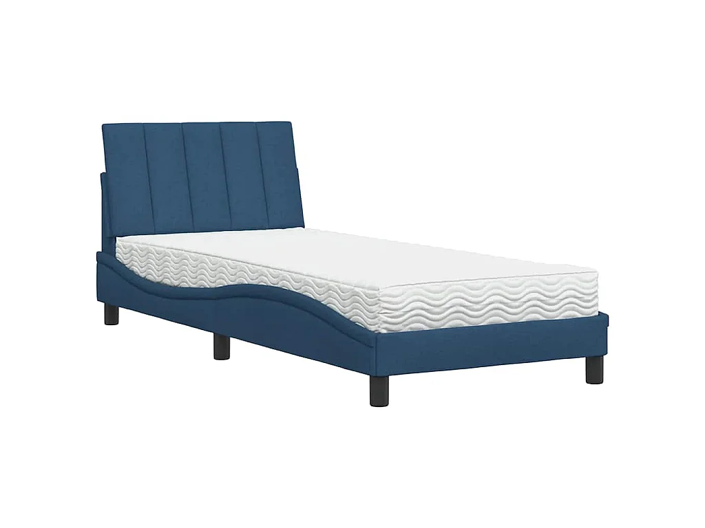 Bed met matras "Hanko" stof blauw 90x200 cm