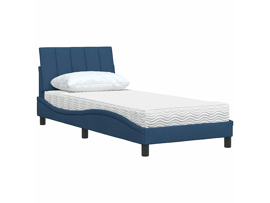 Bed met matras "Hanko" stof blauw 90x200 cm
