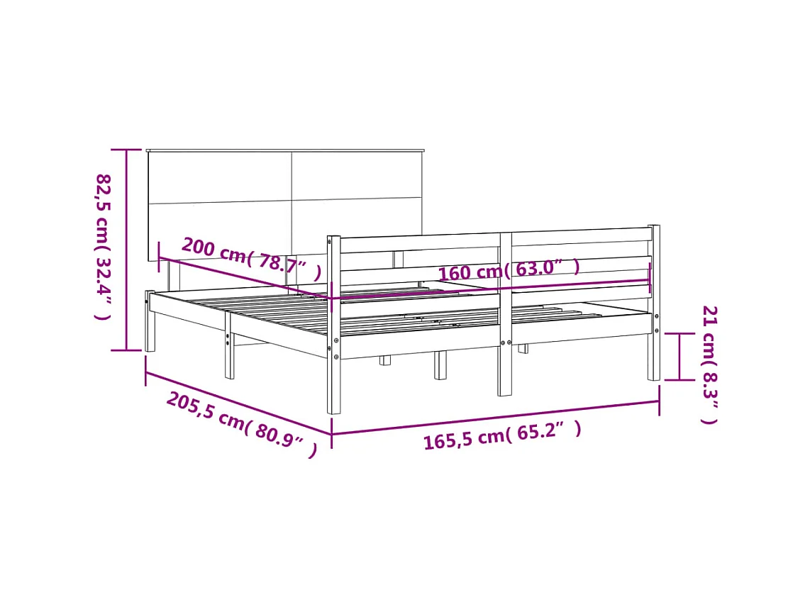 Massivholzbett mit Kopfteil 160x200 cm