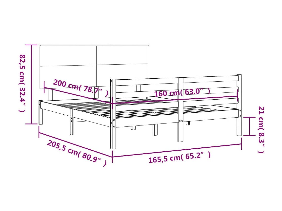 Cadre de lit sans matelas 160x200 cm bois massif