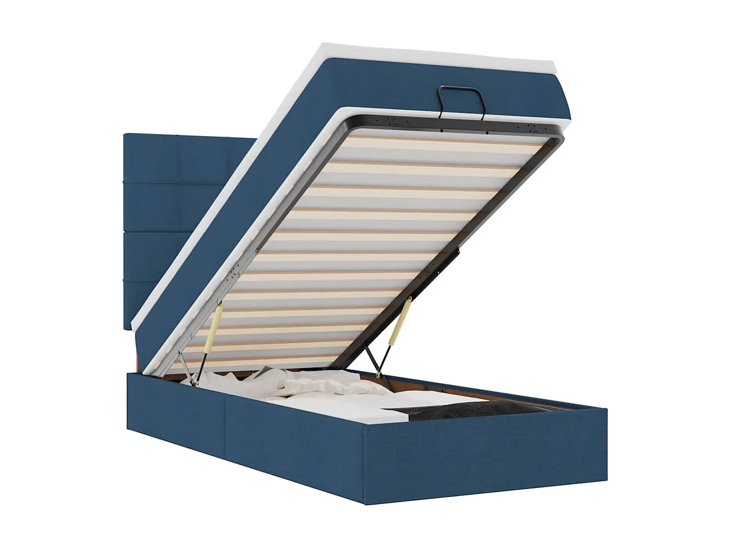 Ottoman-Bett mit Matratze & LEDs Blau 90x190 cm Stoff