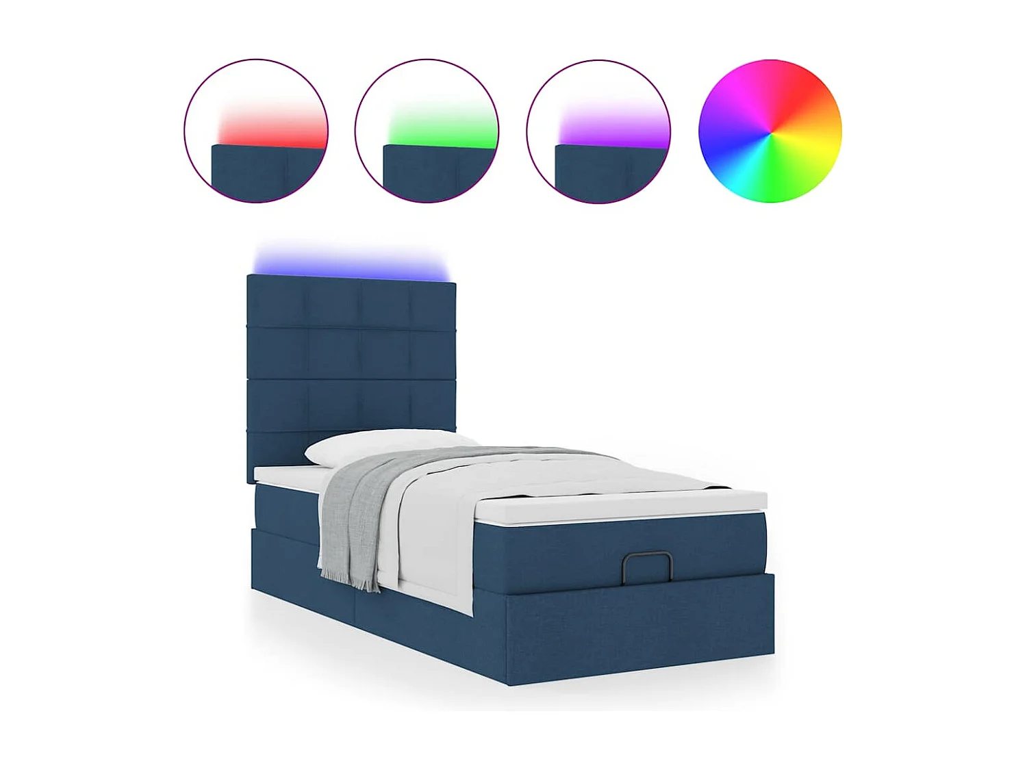 Ottoman-Bett mit Matratze & LEDs Blau 90x190 cm Stoff