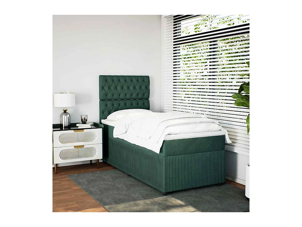 Cama box spring con colchón terciopelo verde oscuro 90x190 cm