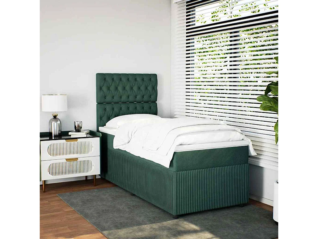Cama box spring con colchón terciopelo verde oscuro 90x190 cm