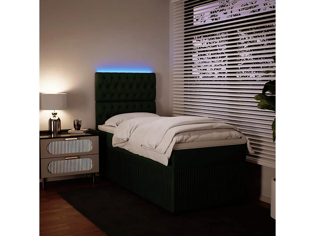 Cama box spring con colchón terciopelo verde oscuro 90x190 cm