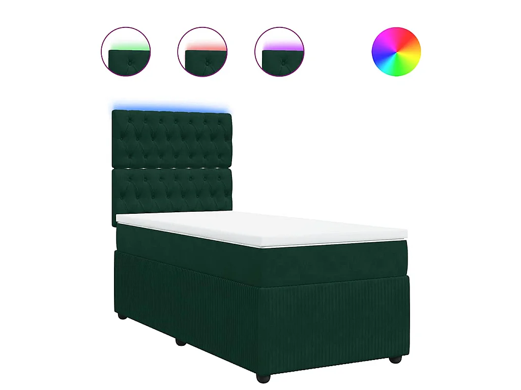 Cama box spring con colchón terciopelo verde oscuro 90x190 cm