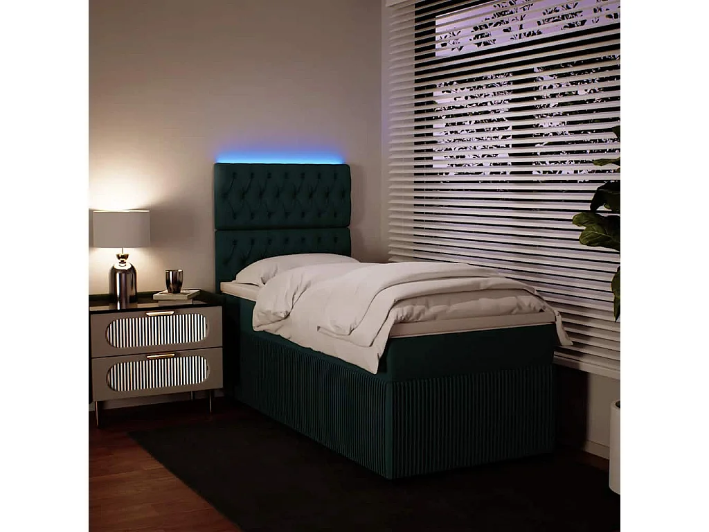 Cama box spring con colchón terciopelo verde oscuro 90x190 cm