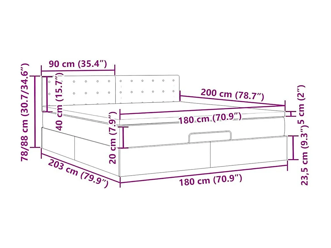Estrutura de cama otomana com colchão 180x200 cm veludo rosa