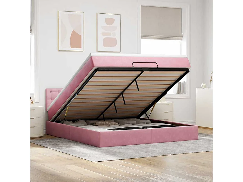Estrutura de cama otomana com colchão 180x200 cm veludo rosa
