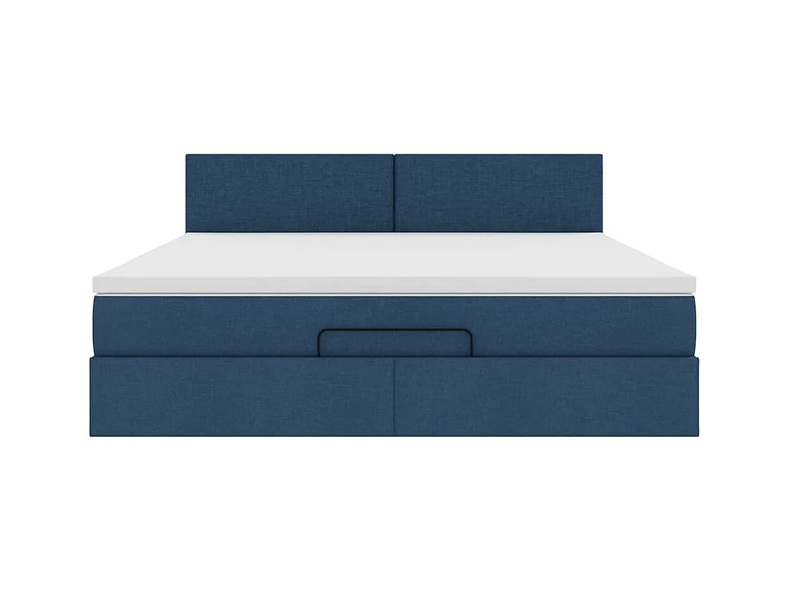 Cadre de lit ottoman avec matelas bleu 160x200 cm tissu