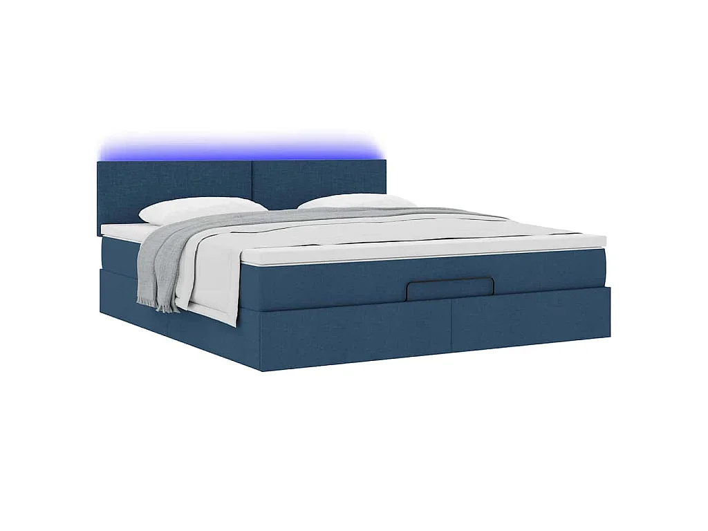 Cadre de lit ottoman avec matelas bleu 160x200 cm tissu