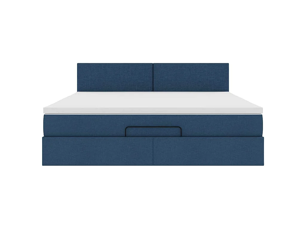 Cadre de lit ottoman avec matelas bleu 160x200 cm tissu