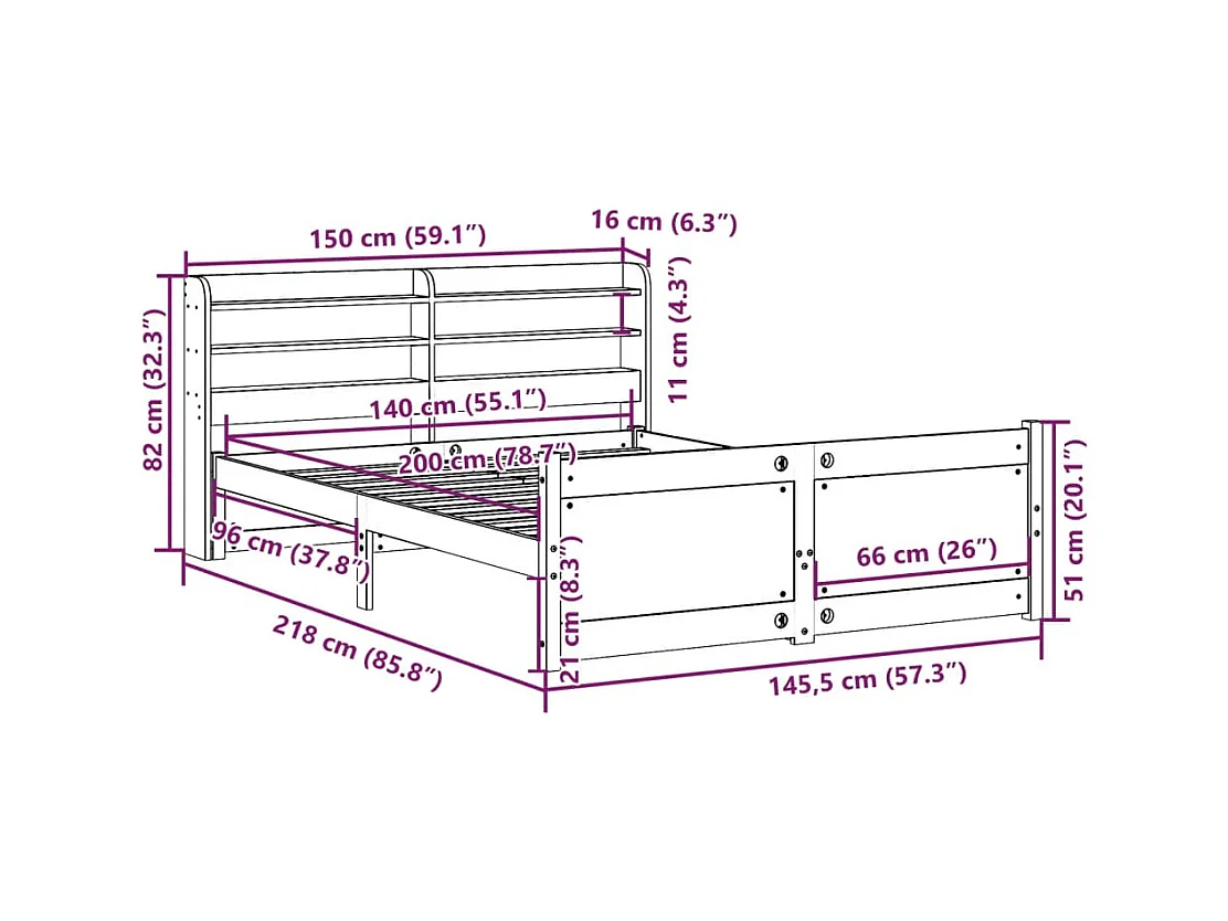 Cadre de lit avec tête de lit sans matelas 140x200 cm