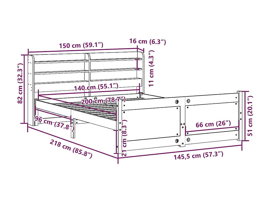 Cadre de lit avec tête de lit sans matelas 140x200 cm