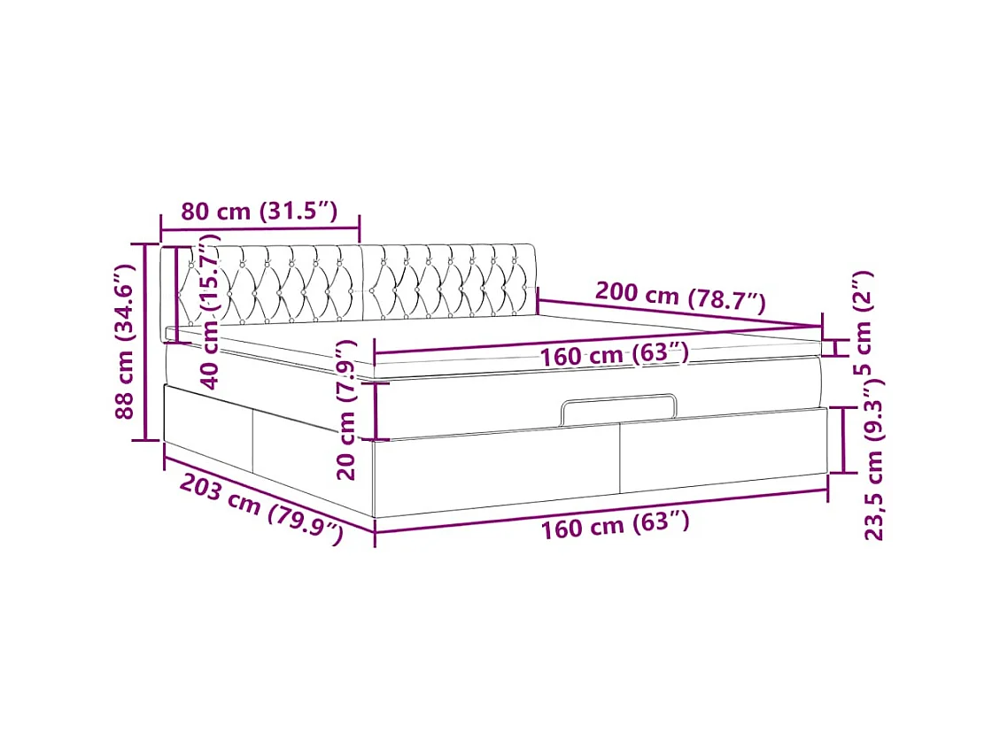 Struttura Letto Pouf con Materasso Nero 160x200 cm in Velluto