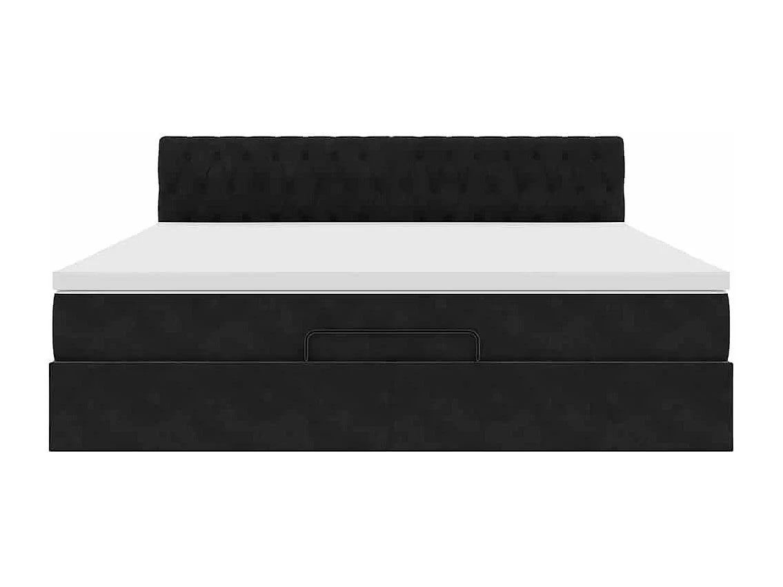 Struttura Letto Pouf con Materasso Nero 160x200 cm in Velluto