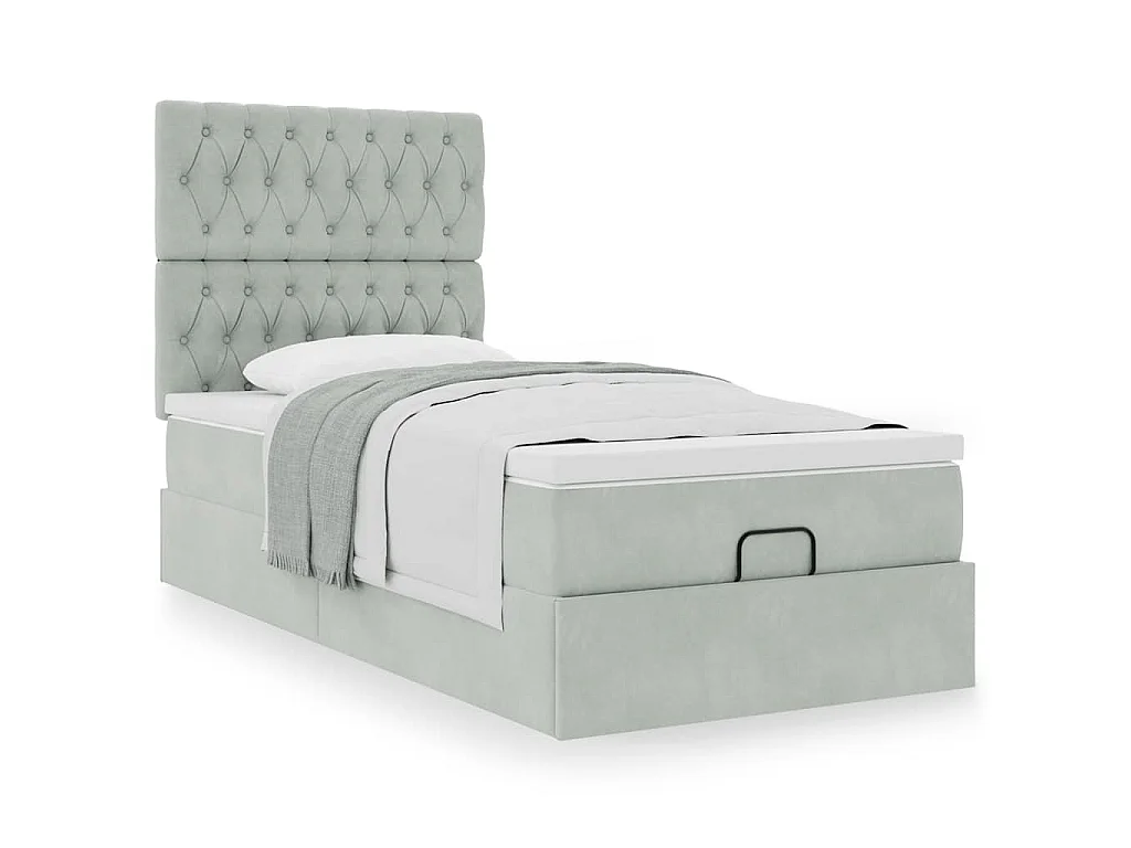 Ottoman-Bett mit Matratzen Hellgrau 90x200 cm Samt