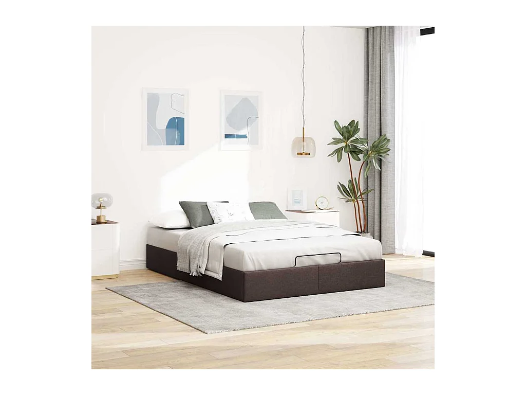 Cadre de lit ottoman sans matelas marron foncé 140x190 cm tissu