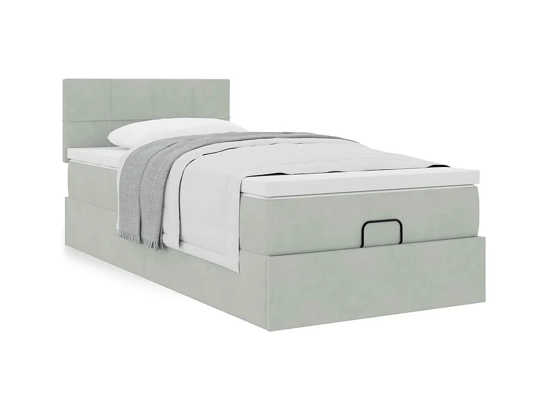 Cadre de lit ottoman et matelas gris clair 100x200 cm velours