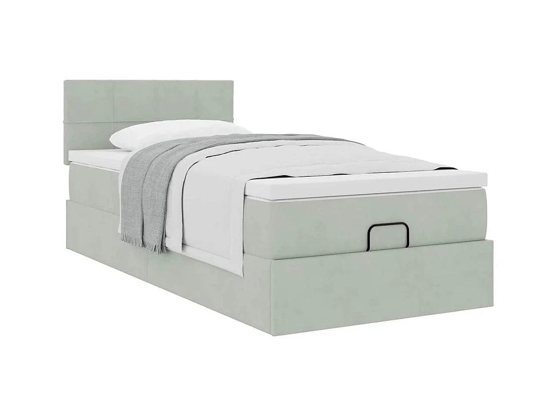 Cadre de lit ottoman et matelas gris clair 100x200 cm velours