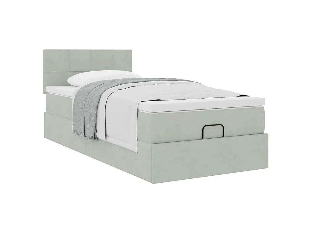 Estrutura de cama otomana com colchão cinza claro Veludo