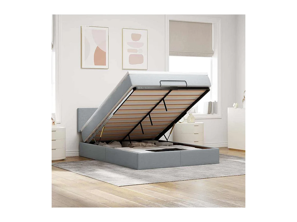 Ottoman-Bett mit Matratze Hellgrau 140x190 cm Stoff