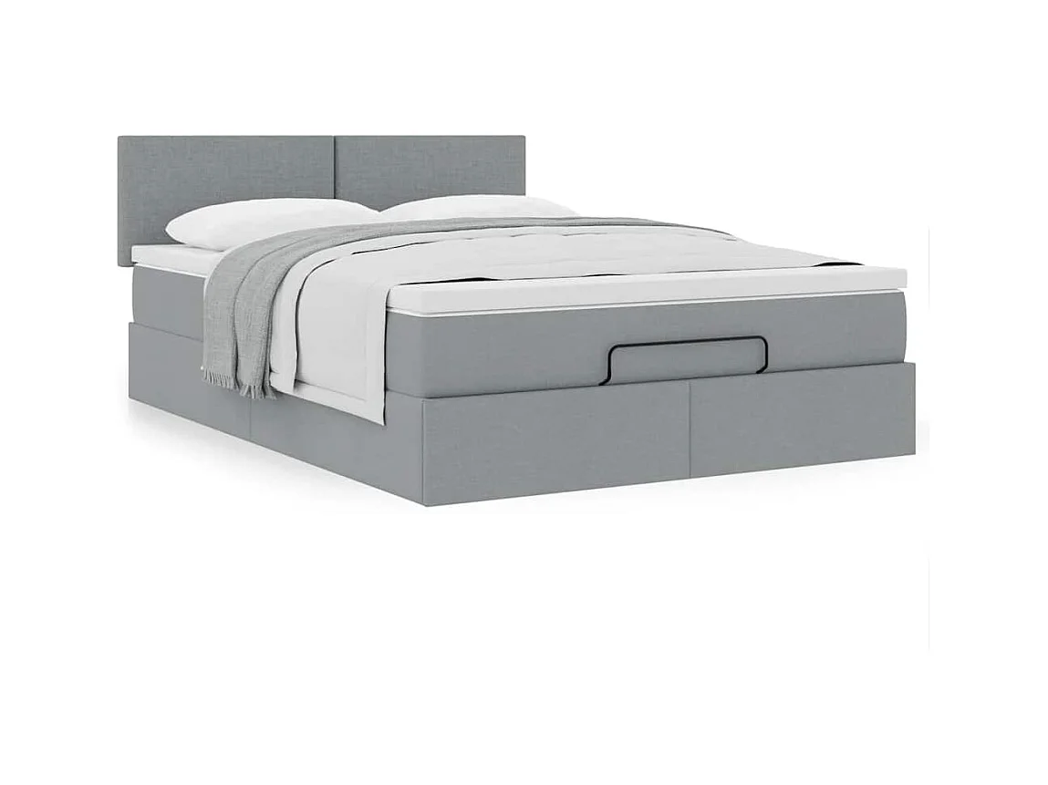 Ottoman-Bett mit Matratze Hellgrau 140x190 cm Stoff