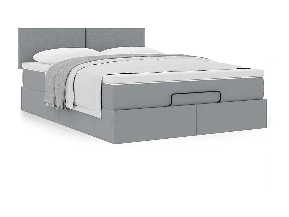 Lit ottoman avec matelas gris clair 140x190 cm tissu