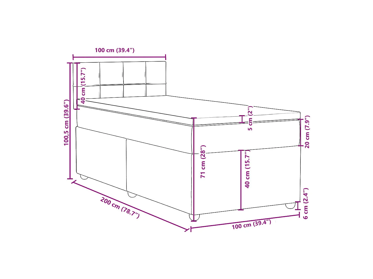Boxspringbett mit Matratze Creme 100x200 cm Stoff