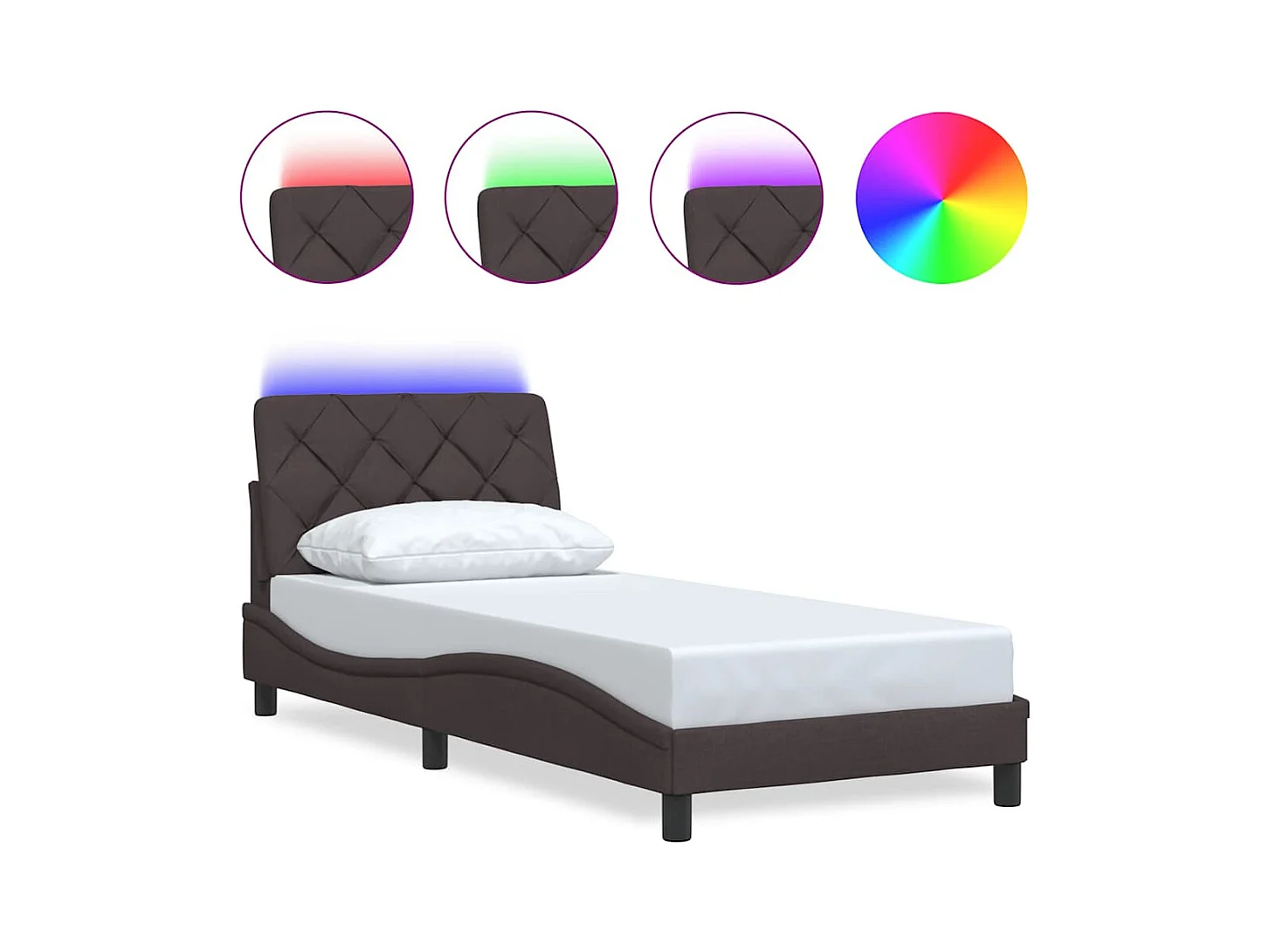 Bedframe met LED zonder matras 90x200 cm stof donkerbruin