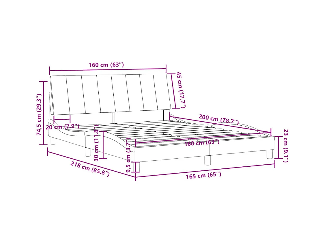 Estructura de cama sin colchón terciopelo gris claro 160x200 cm