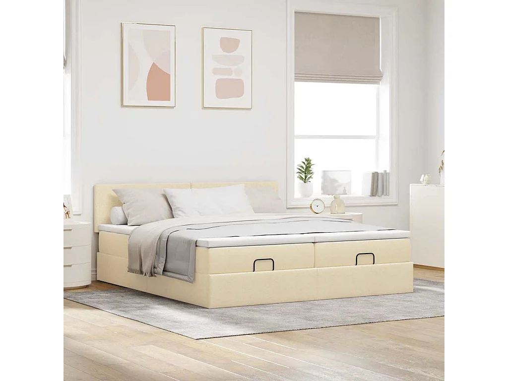 Cadre de lit ottoman avec matelas crème 180x200 cm tissu