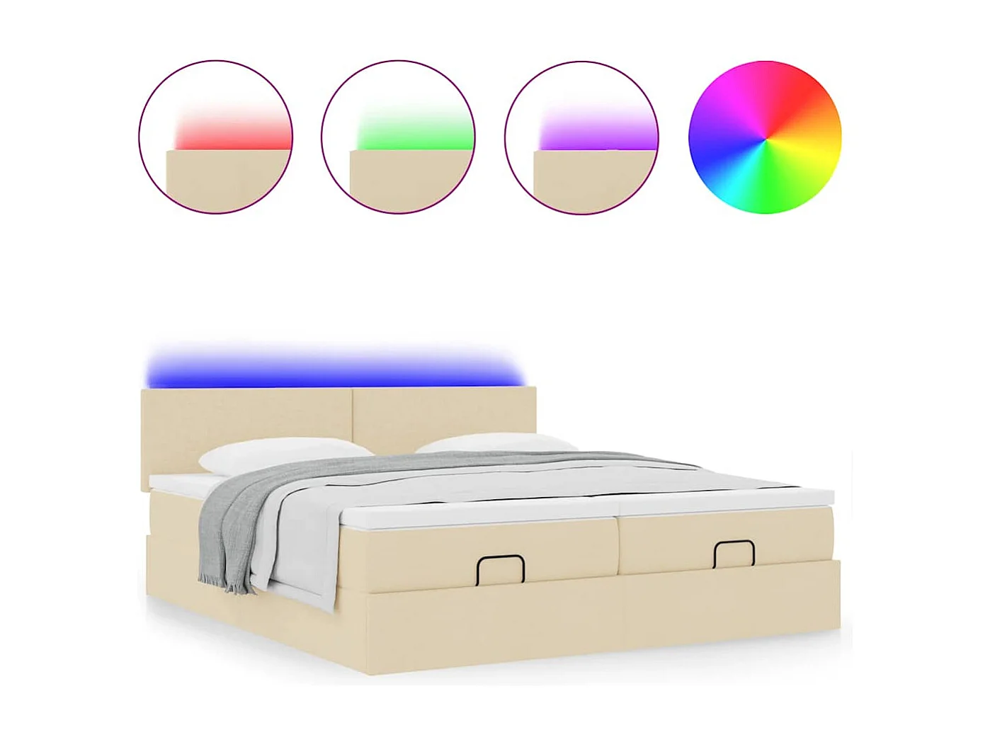 Cadre de lit ottoman avec matelas crème 180x200 cm tissu