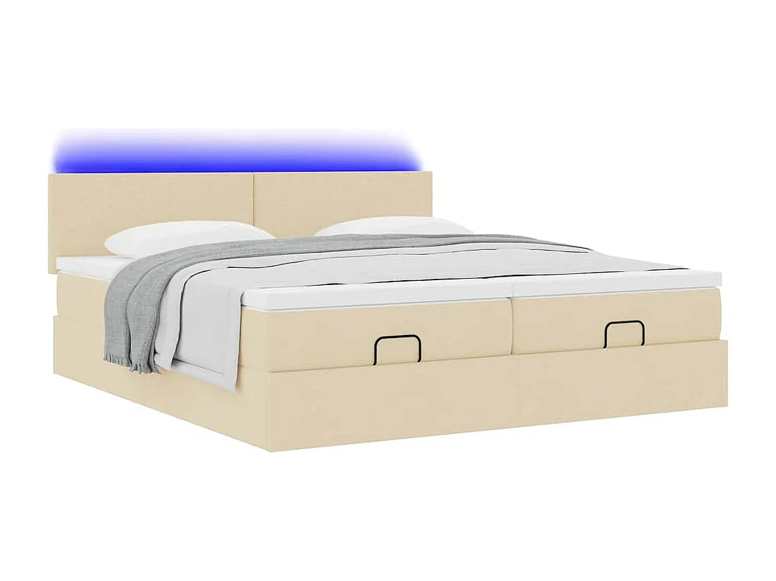 Cadre de lit ottoman avec matelas crème 180x200 cm tissu