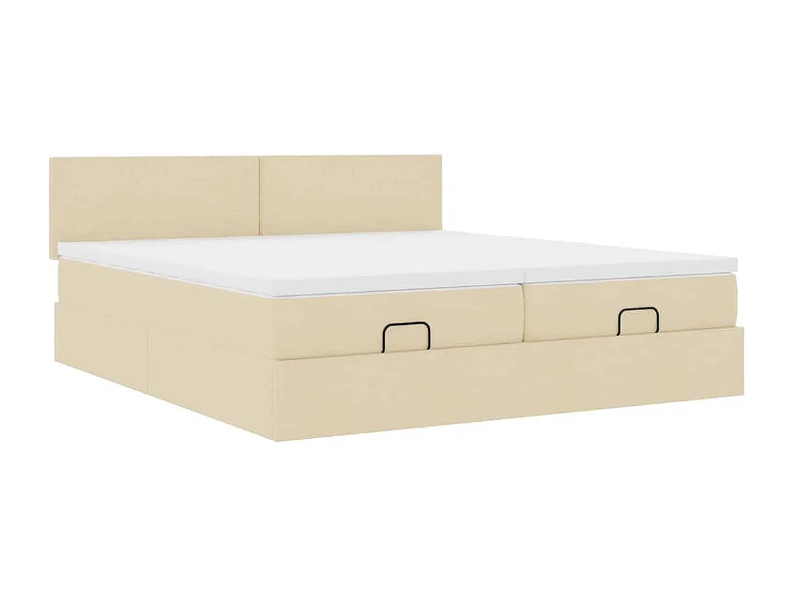 Cadre de lit ottoman avec matelas crème 180x200 cm tissu