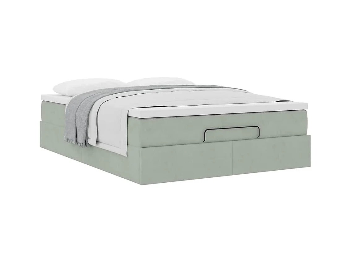 Cadre de lit ottoman et matelas gris clair 140x190 velours
