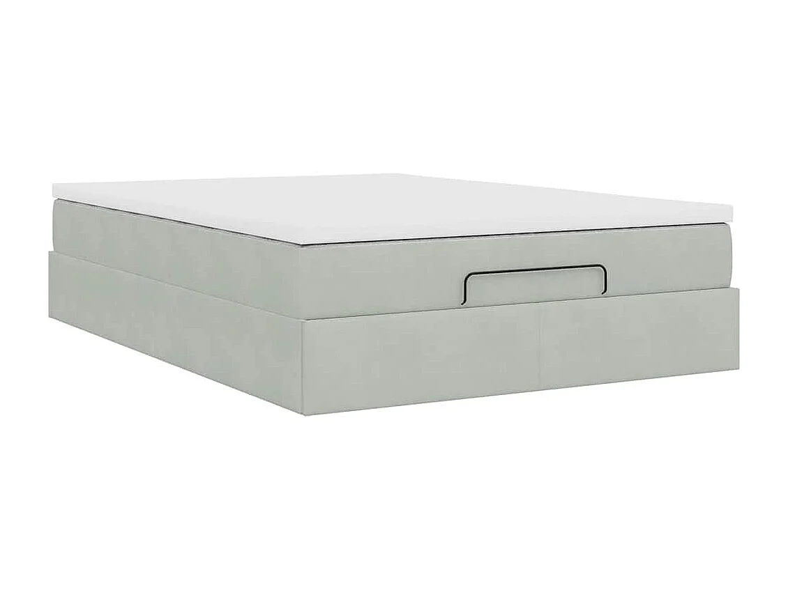 Cadre de lit ottoman et matelas gris clair 140x190 velours