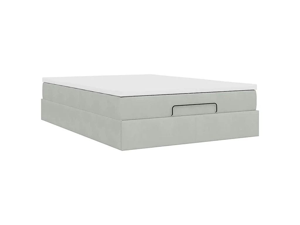Cadre de lit ottoman et matelas gris clair 140x190 velours