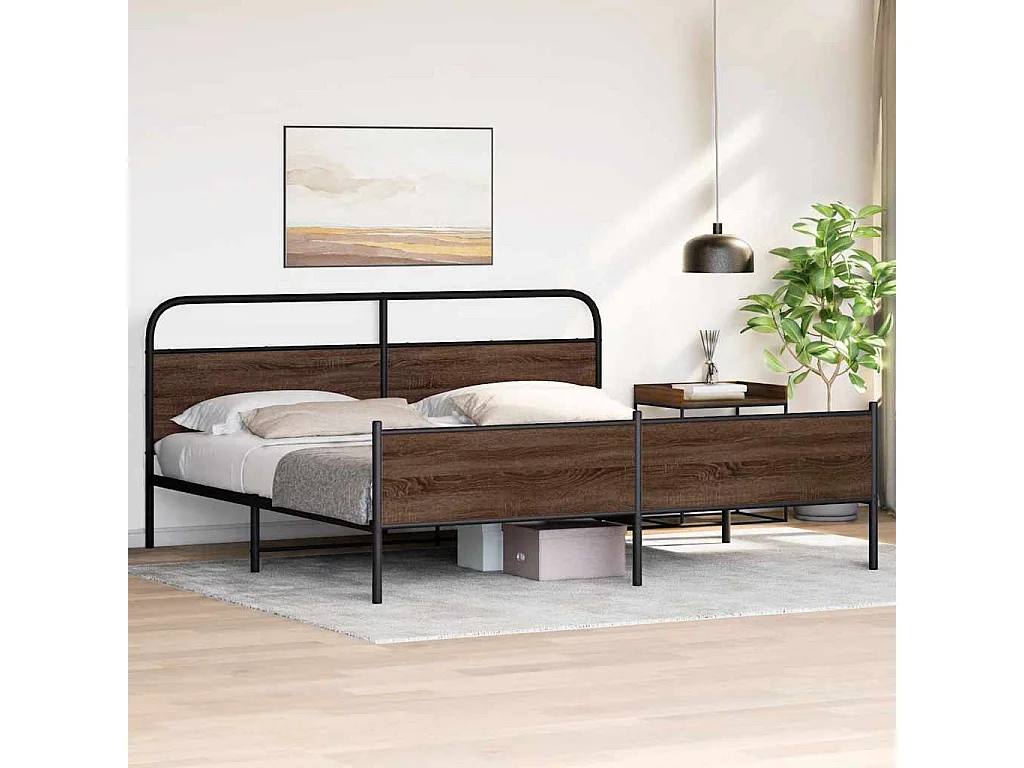 Estrutura cama sem colchão 180x200 cm metal carvalho castanho