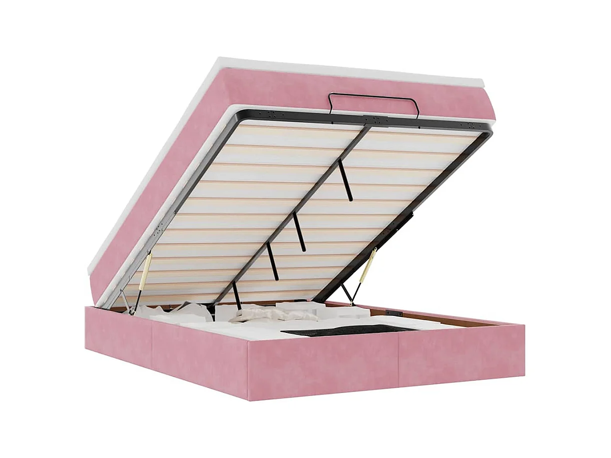 Cadre de lit ottoman avec matelas rose 140x190 cm velours