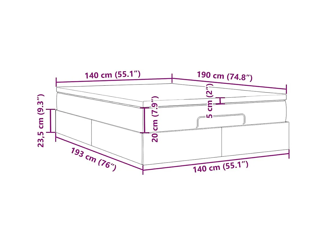 Cadre de lit ottoman avec matelas rose 140x190 cm velours