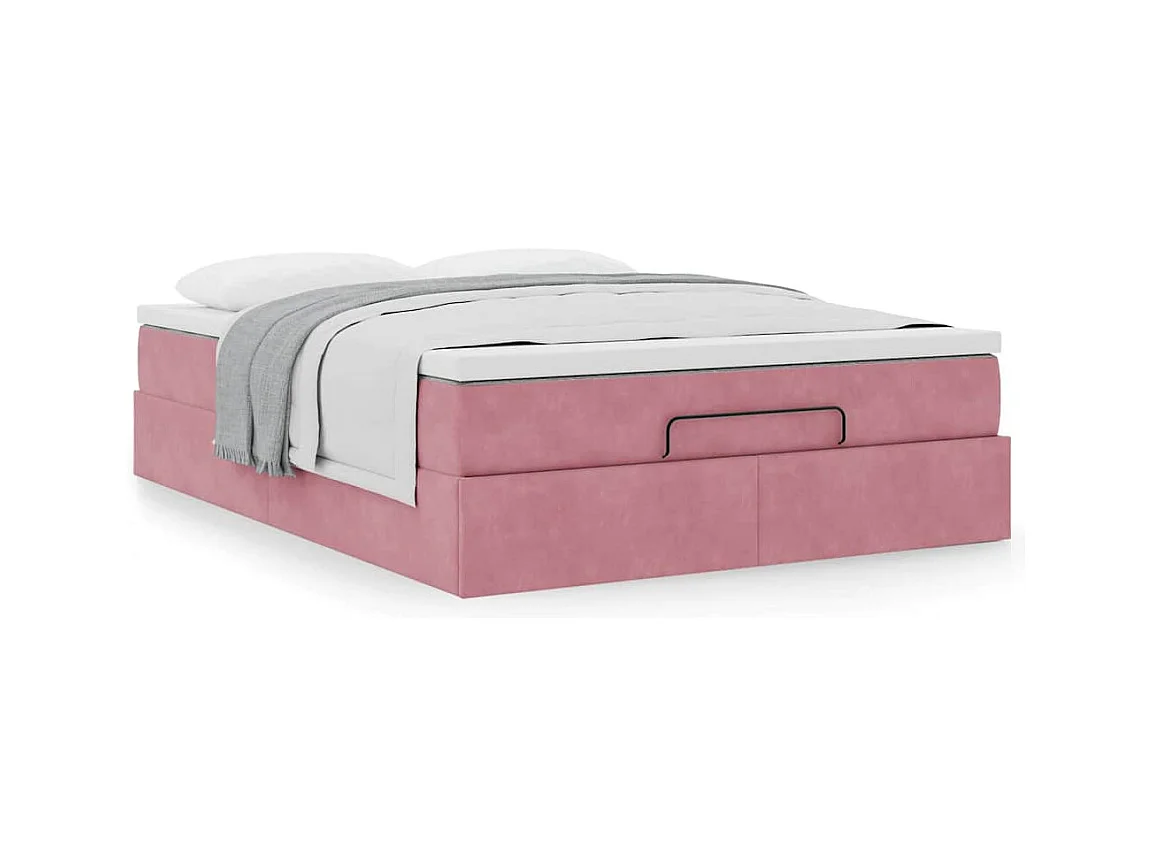 Cadre de lit ottoman avec matelas rose 140x190 cm velours