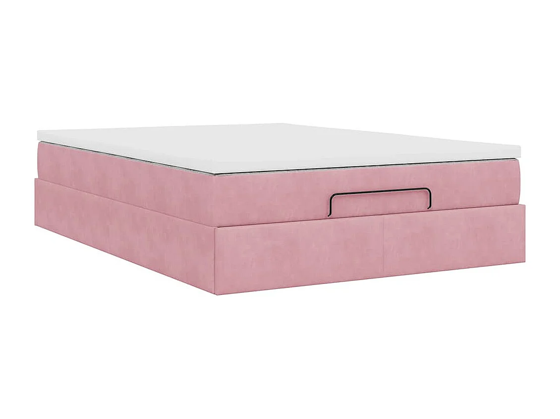 Cadre de lit ottoman avec matelas rose 140x190 cm velours