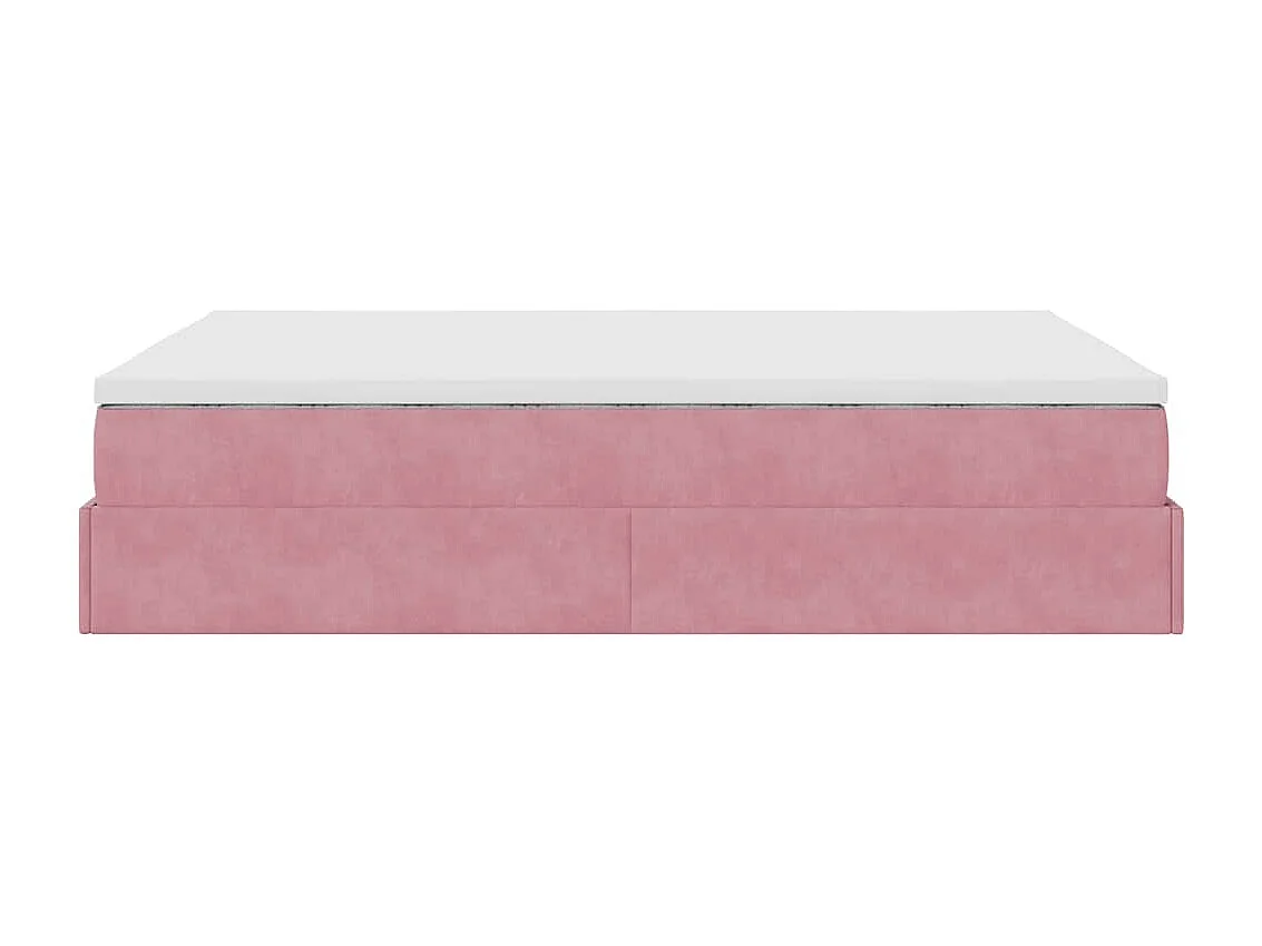 Struttura Letto Pouf con Materasso Rosa 140x190 cm in Velluto