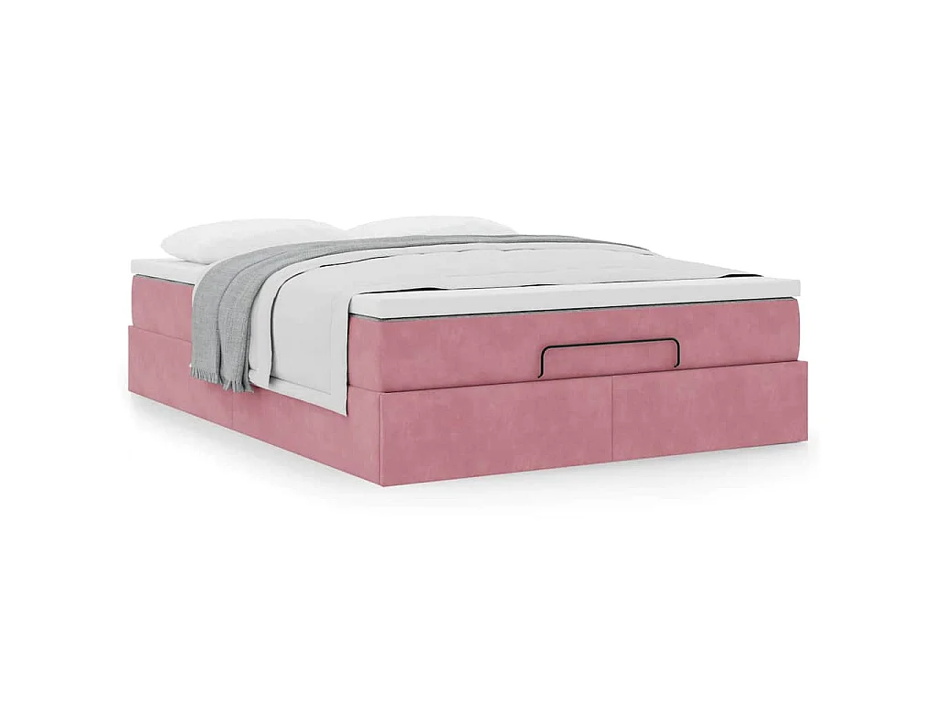 Estructura cama otomana con colchón terciopelo rosa 140x190 cm