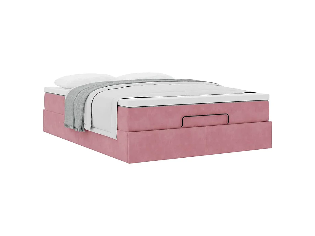 Estructura cama otomana con colchón terciopelo rosa 140x190 cm