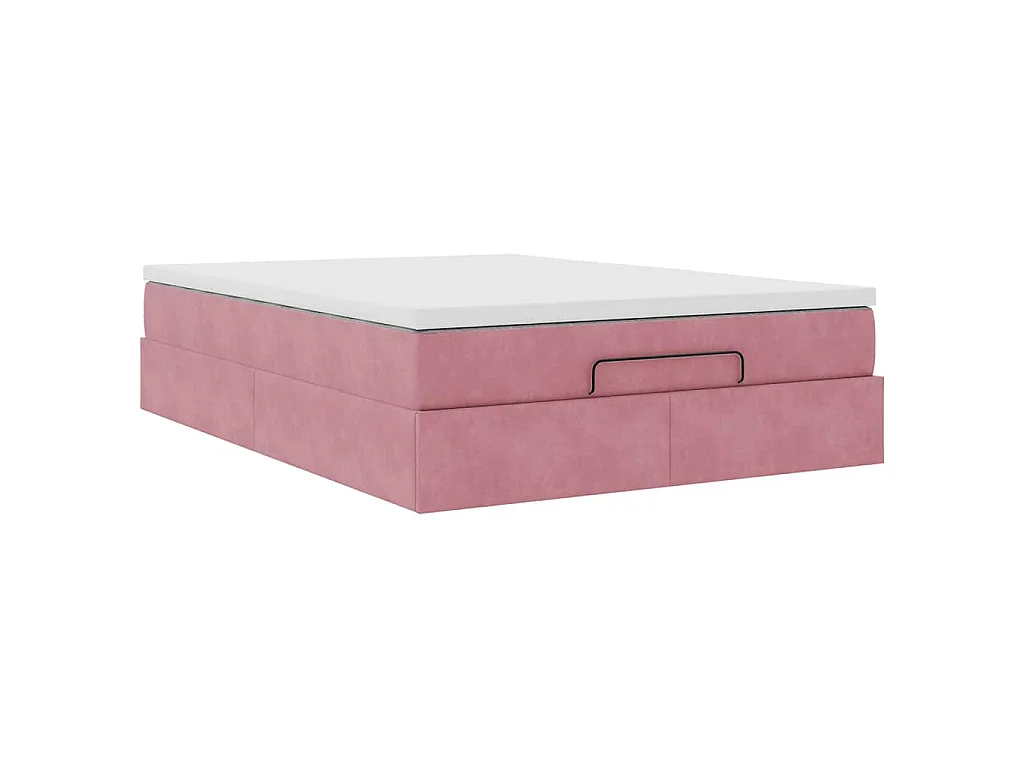 Estructura cama otomana con colchón terciopelo rosa 140x190 cm